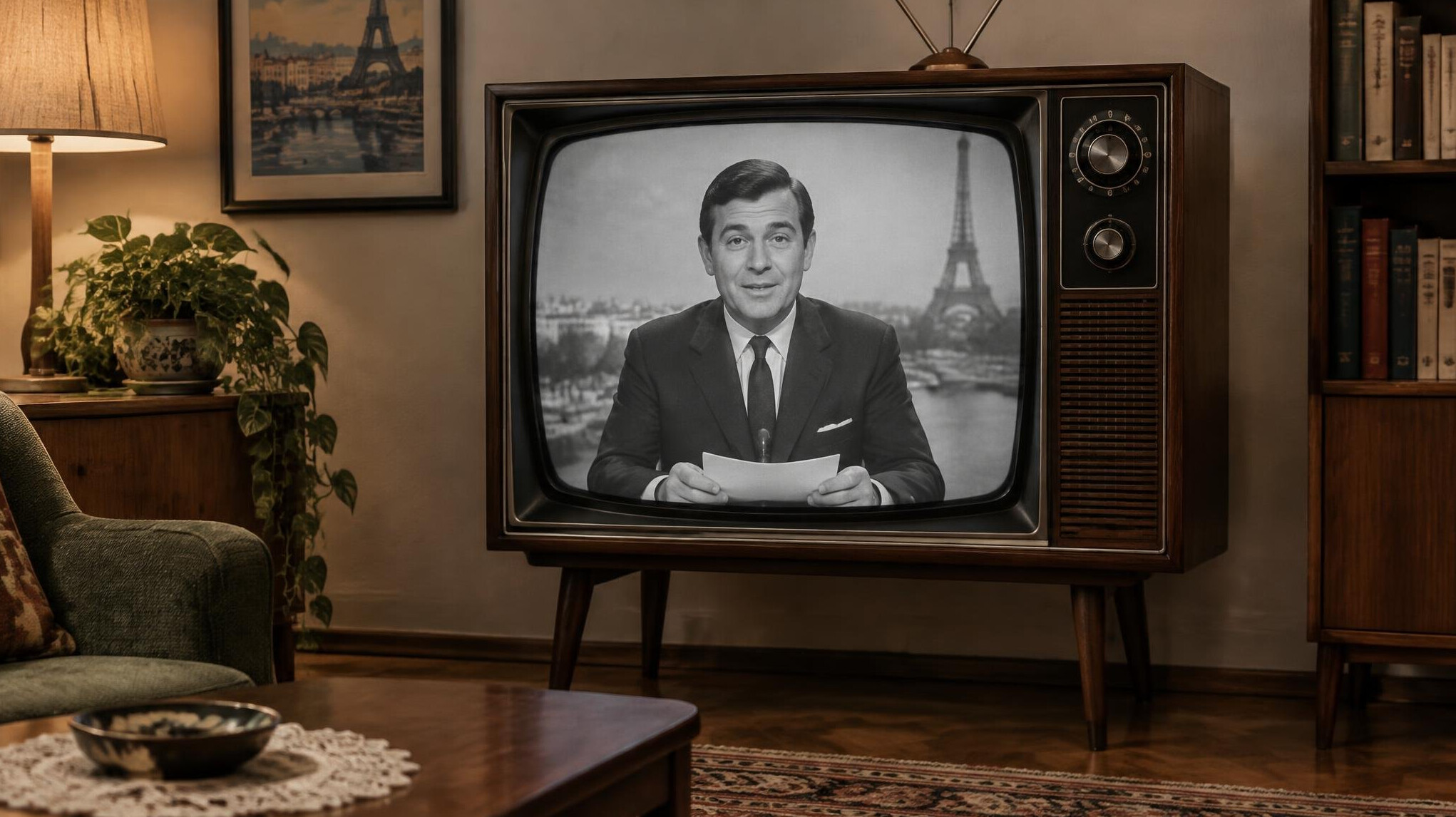 vintage television set in living room